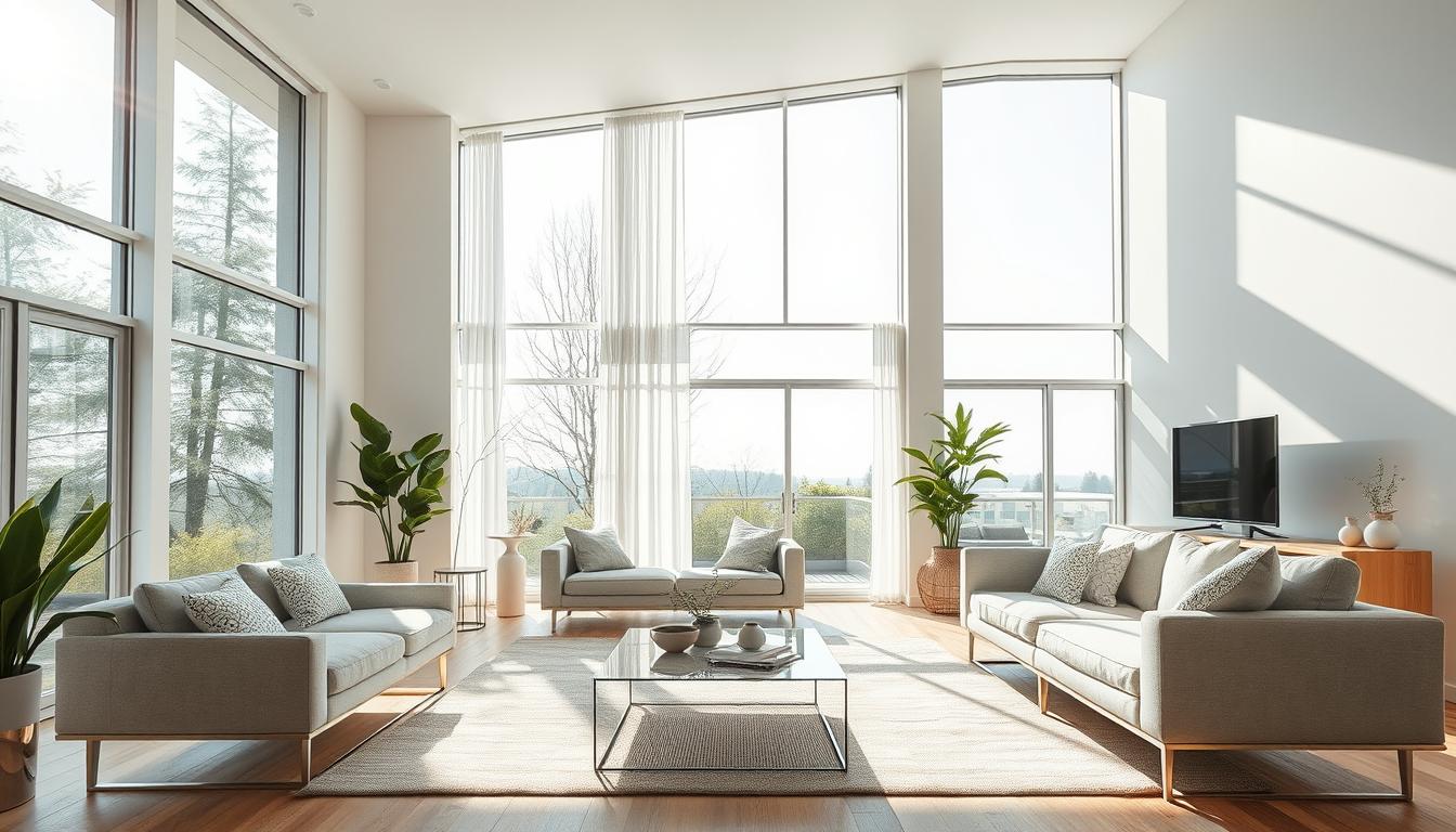 Helle Wohnräume mit großen Fenstern und natürlichem Tageslicht