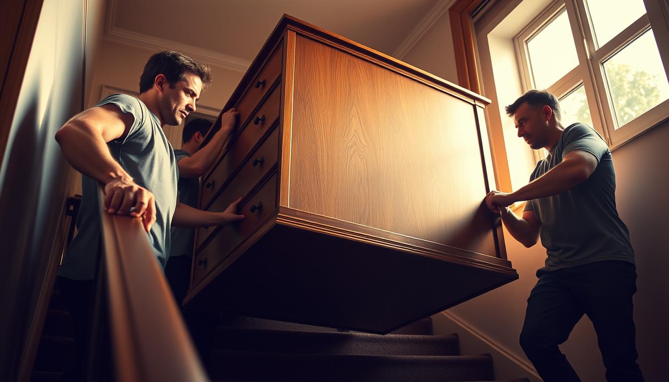 Professionelle Umzugshelfer beim Tragen von Möbeln