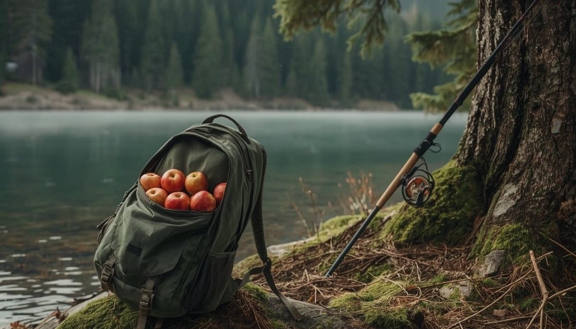 Braeburn als Proviant beim Wandern und Angeln